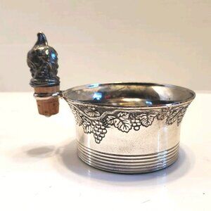 Vintage Silver Plated Wine Bottle Holder W/cork with Grapes Leaves From Japan